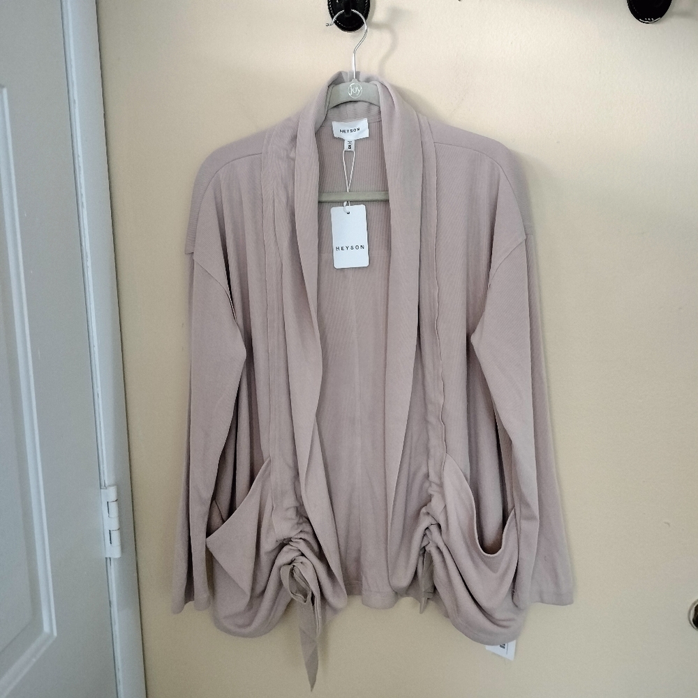 Heyson NWT Beige Blush Open Front Cardigan Ruching Pockets S Office Stretch
